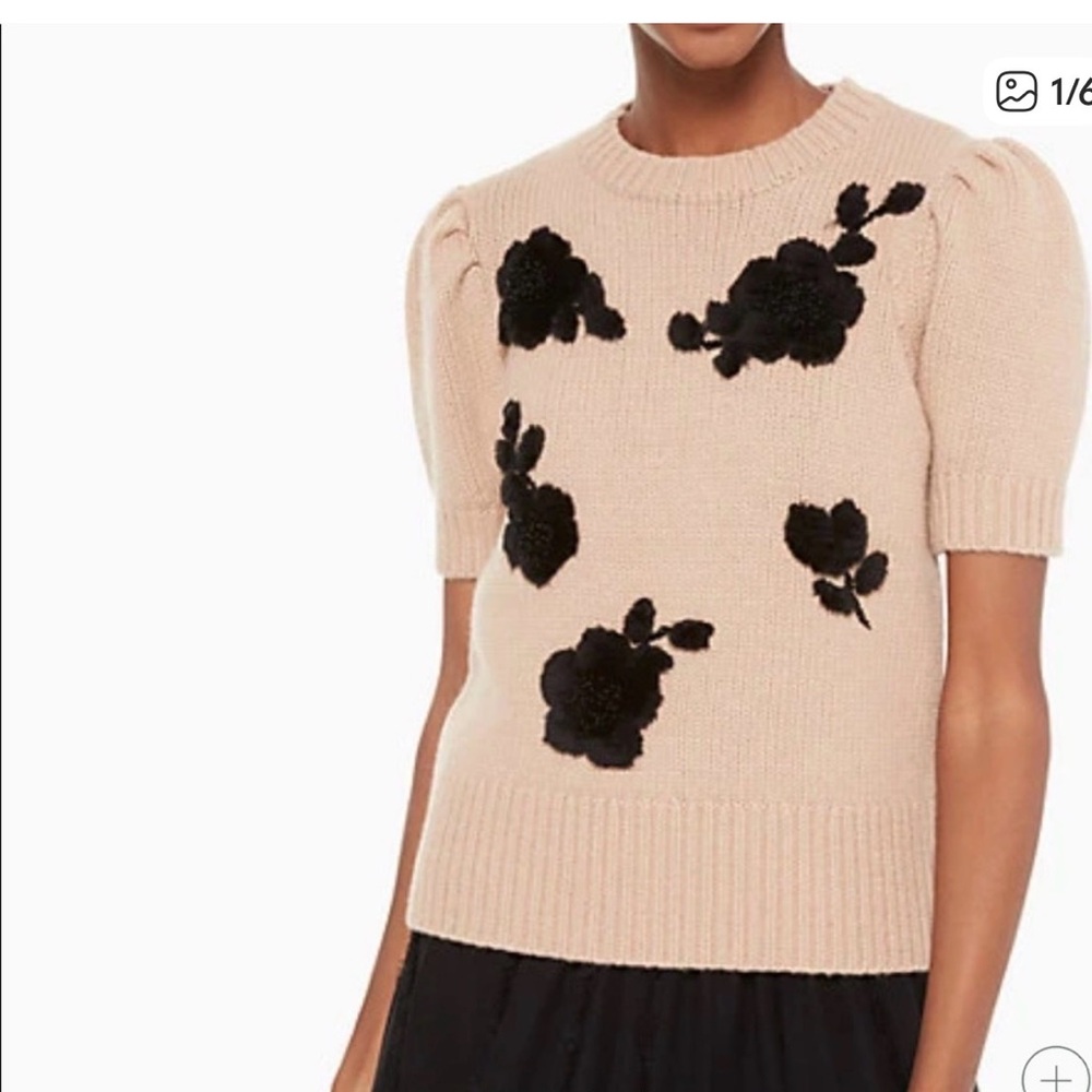 Kate Spade Sweater with Black Floral appliqué Accents